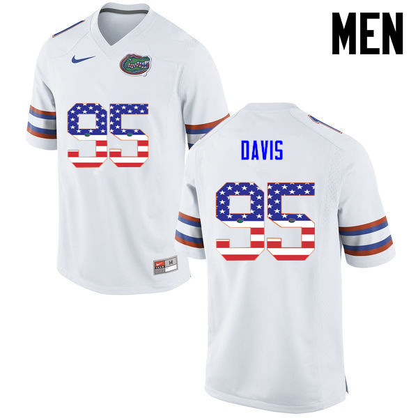 Men Florida Gators #95 Keivonnis Davis College Football USA Flag Fashion Jerseys-White